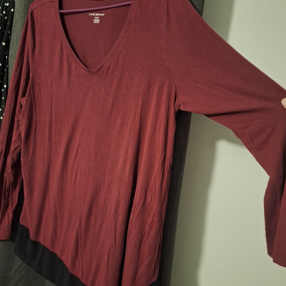 Lane Bryant Deep Red V-Neck Blouse(14/16)